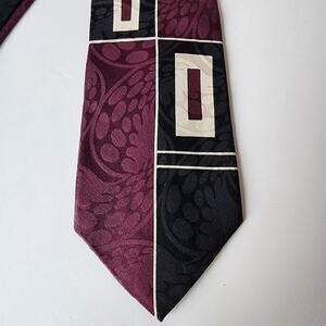 Signorcelli d'Italia Silk Tie Mens Necktie Black Maroon White Geometric 4"x61"